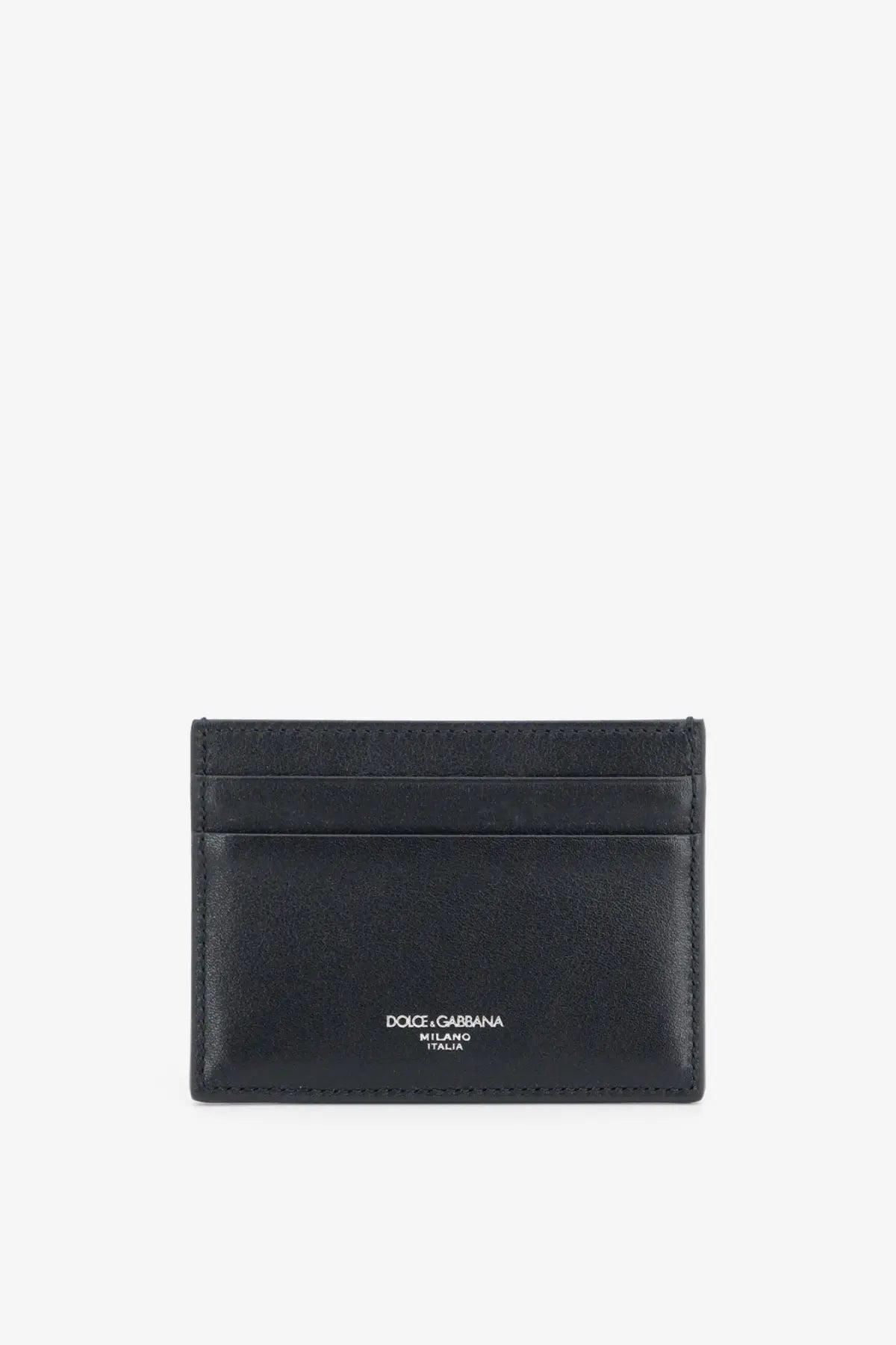 Dolce &amp; Gabbana men’s black leather card holder with embossed branding and sleek compact design
