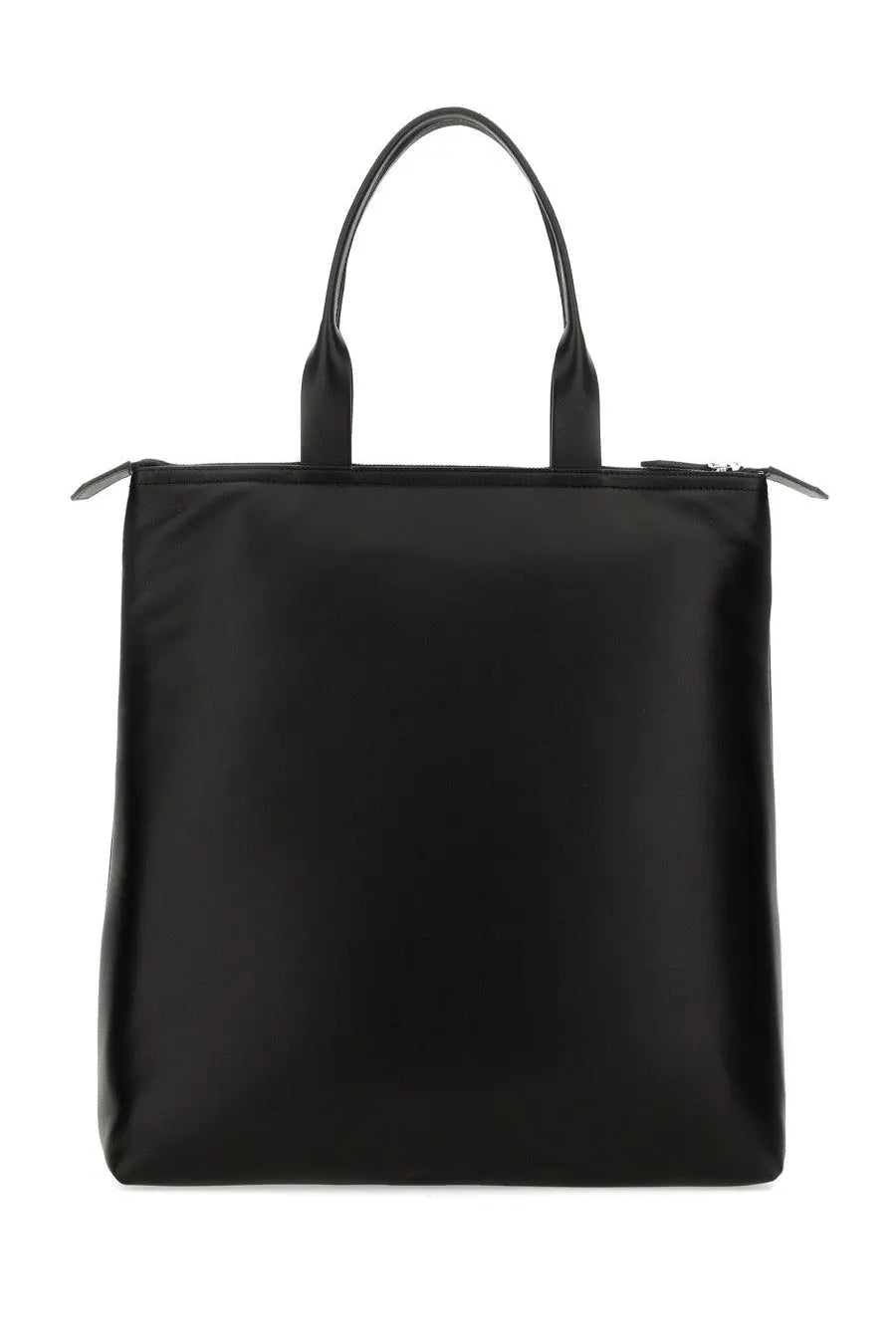 Dolce &amp; Gabbana men’s black leather shopping bag with black nylon tote and sleek minimalist design handles