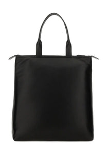 Dolce &amp; Gabbana men’s black leather shopping bag with black nylon tote and sleek minimalist design handles