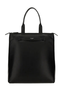 Dolce &amp; Gabbana men’s black leather tote bag with top handles and central strap detail for shopping use