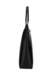 Dolce &amp; Gabbana men’s black leather tote bag with sleek minimalist design and structured silhouette for shopping use