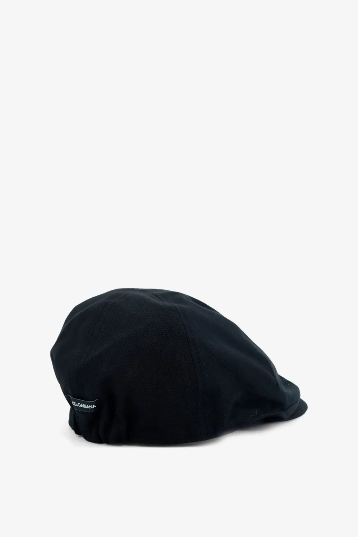 Dolce &amp; Gabbana men’s black flat cap made of linen and cotton with a smooth fabric and structured rounded crown