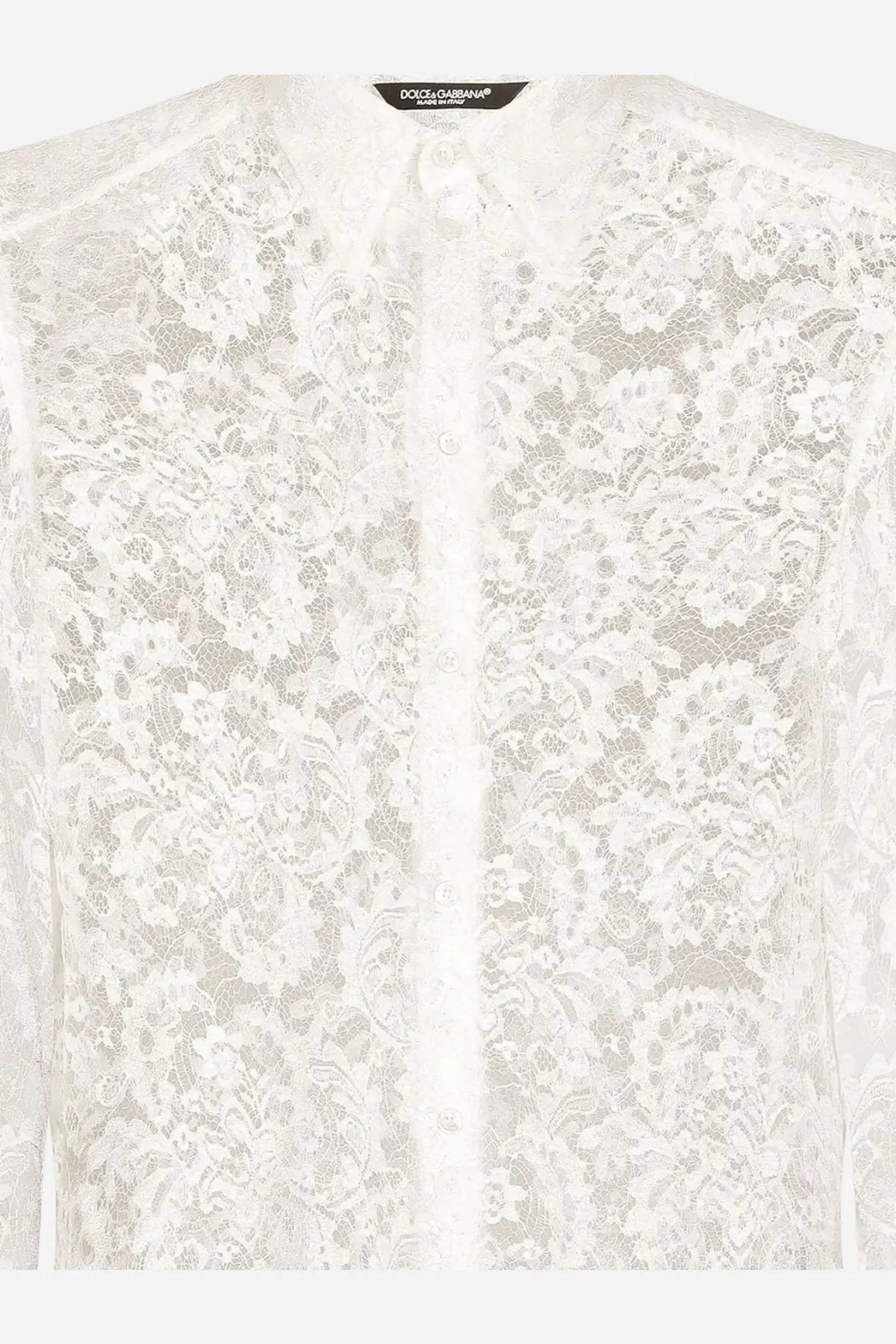 Dolce &amp; Gabbana men’s martini lace shirt white with intricate floral patterns and button-down front made of white lace
