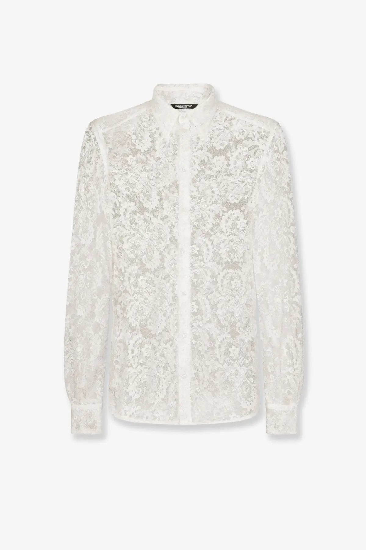 Dolce &amp; Gabbana men’s martini lace shirt in white delicate lace with intricate floral pattern and classic collar
