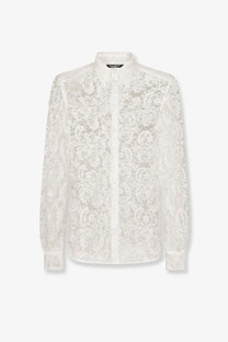 Dolce &amp; Gabbana men’s martini lace shirt in white delicate lace with intricate floral pattern and classic collar
