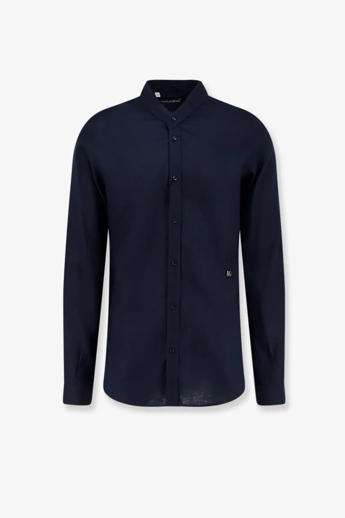Dolce &amp; Gabbana men’s martini linen shirt black with dark navy blue long sleeves stand collar and embroidered logo