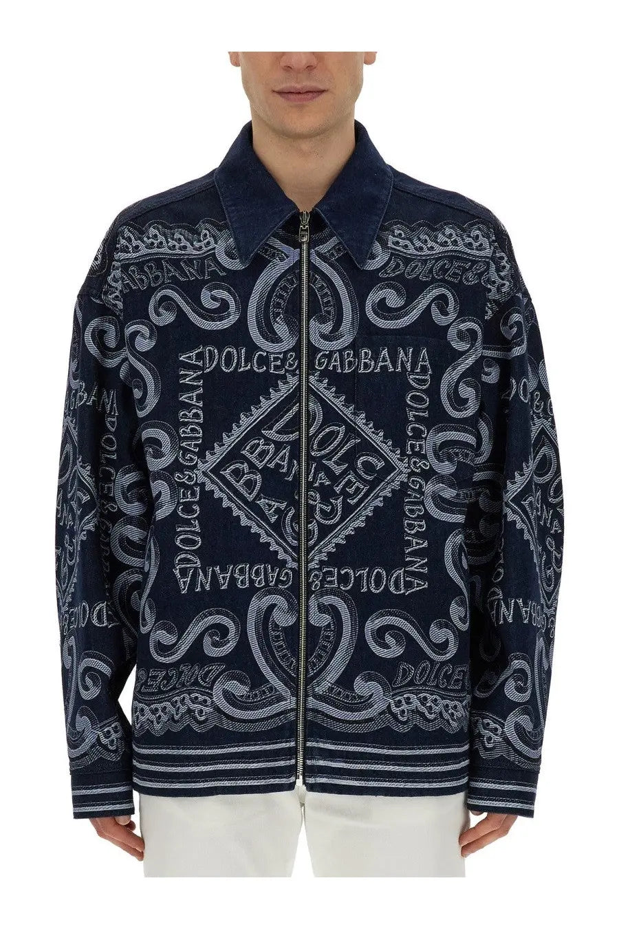 Dolce &amp; Gabbana Men's Navy Print Cardigan Blue