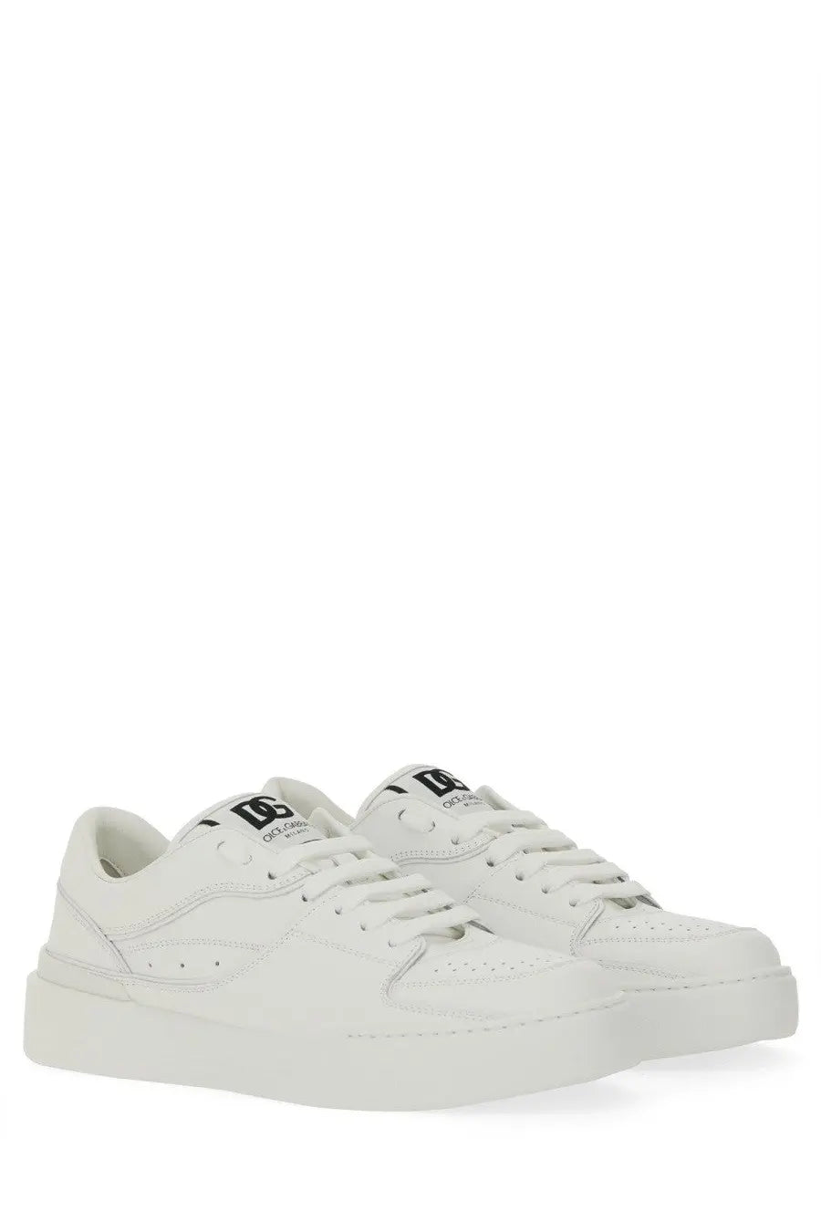 Dolce &amp; gabbana men’s new roma white leather sneakers with chunky sole and black logo detailing