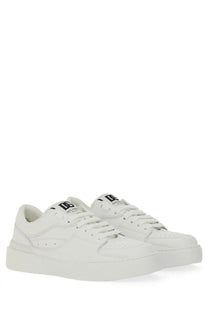 Dolce &amp; gabbana men’s new roma white leather sneakers with chunky sole and black logo detailing