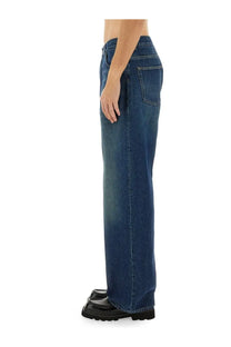 Dolce &amp; Gabbana men’s oversize dark blue denim jeans with wide-leg cut and classic stitching