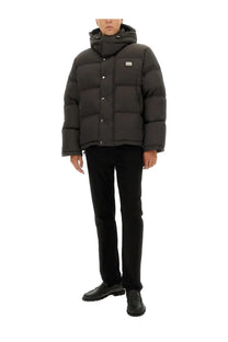 Dolce &amp; Gabbana men’s dark gray padded jacket with hood and silver-toned buttons in a warm puffer style
