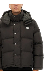 Dolce &amp; Gabbana men’s grey padded jacket with hood silver buttons and small brand patch on the chest