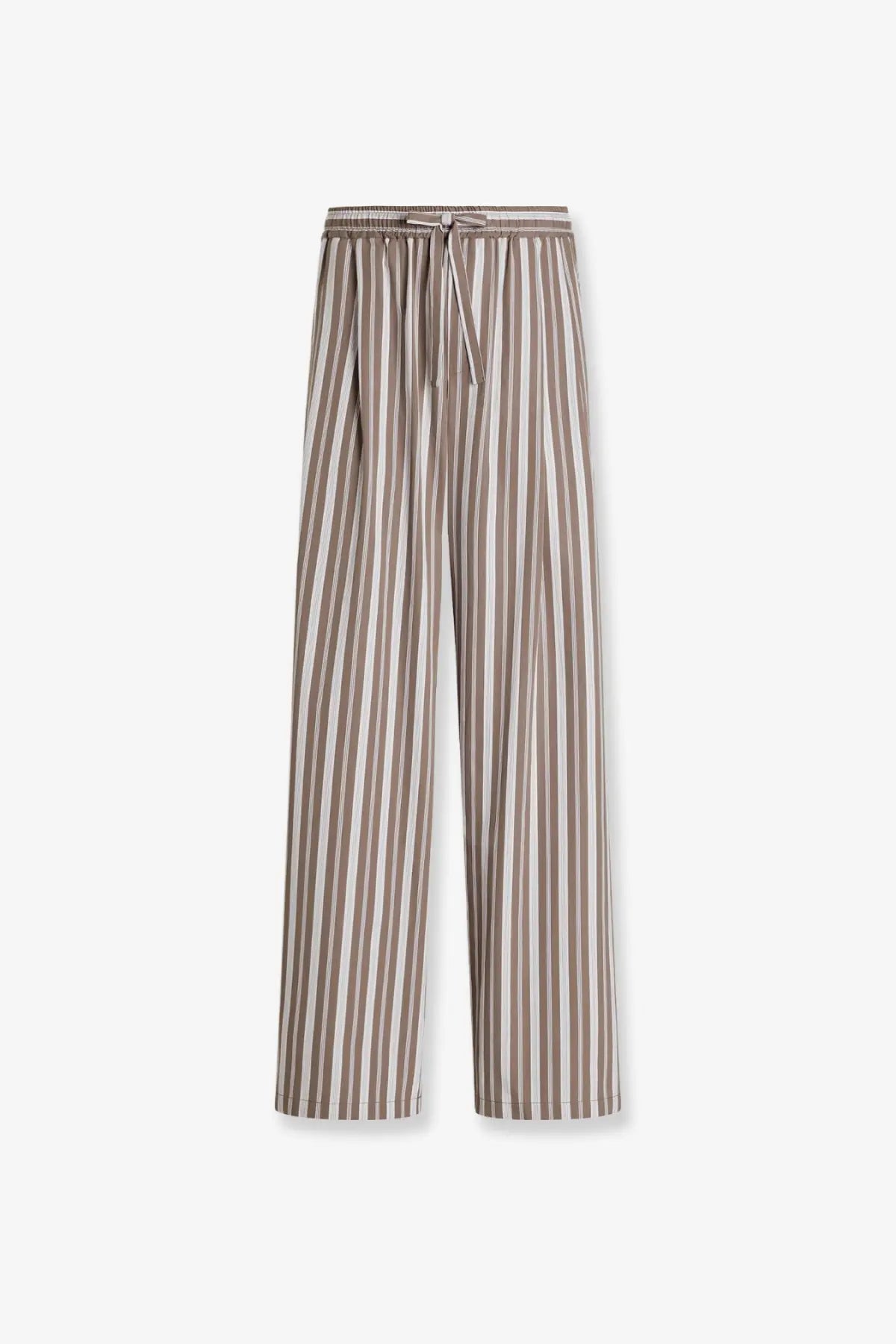 Dolce &amp; gabbana men’s striped wide-leg trousers in soft beige taupe cotton with elastic waistband and drawstring