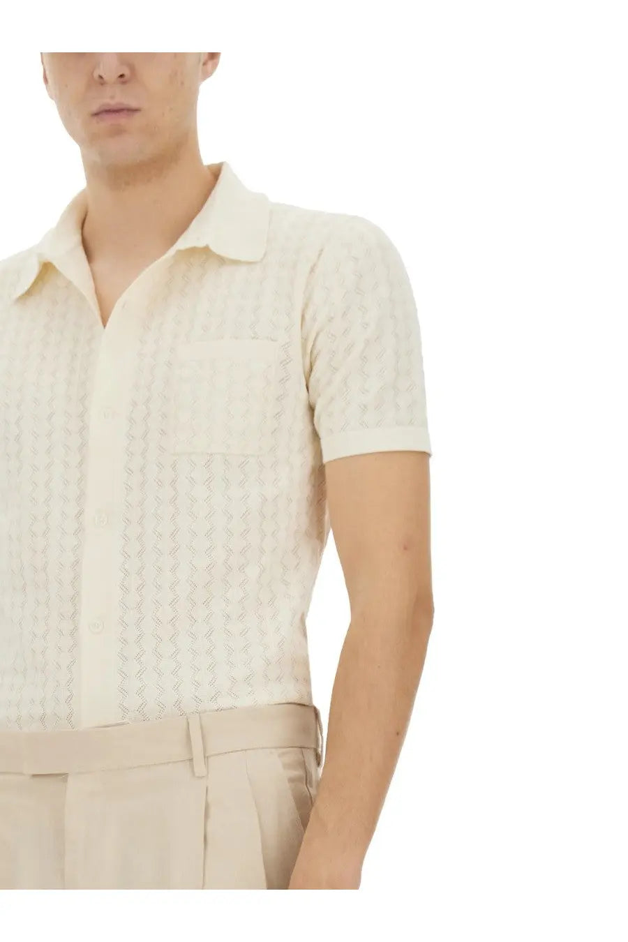 Dolce &amp; Gabbana Men's Perforated Cotton Knit Shirt White, view 4