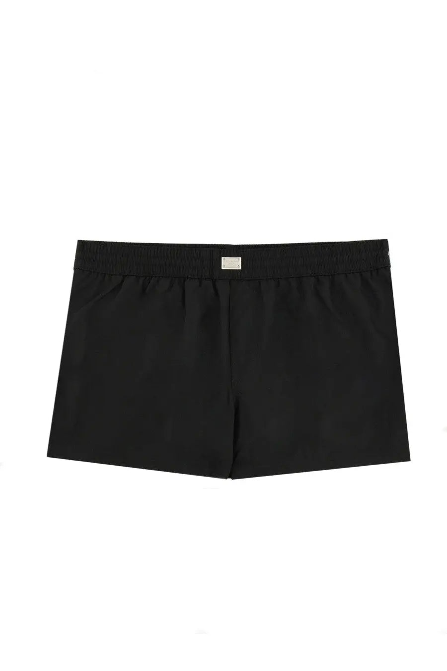 Dolce &amp; Gabbana men’s plaque swimsuit black shorts with sleek minimalist design and elastic waistband with metallic tag