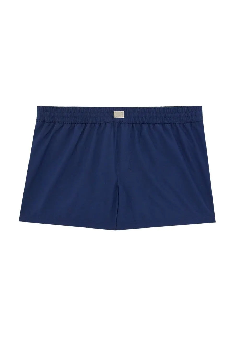 Dolce &amp; gabbana men’s plaque swimsuit blue navy cotton shorts with ribbed elastic waistband and small silver brand tag