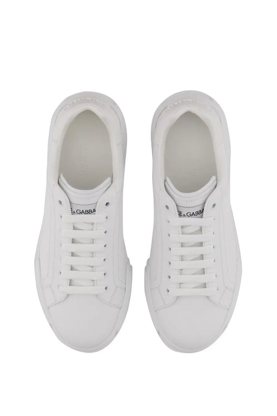Dolce &amp; Gabbana men’s Portfino white leather sneakers with a clean minimalist design and subtle tongue branding