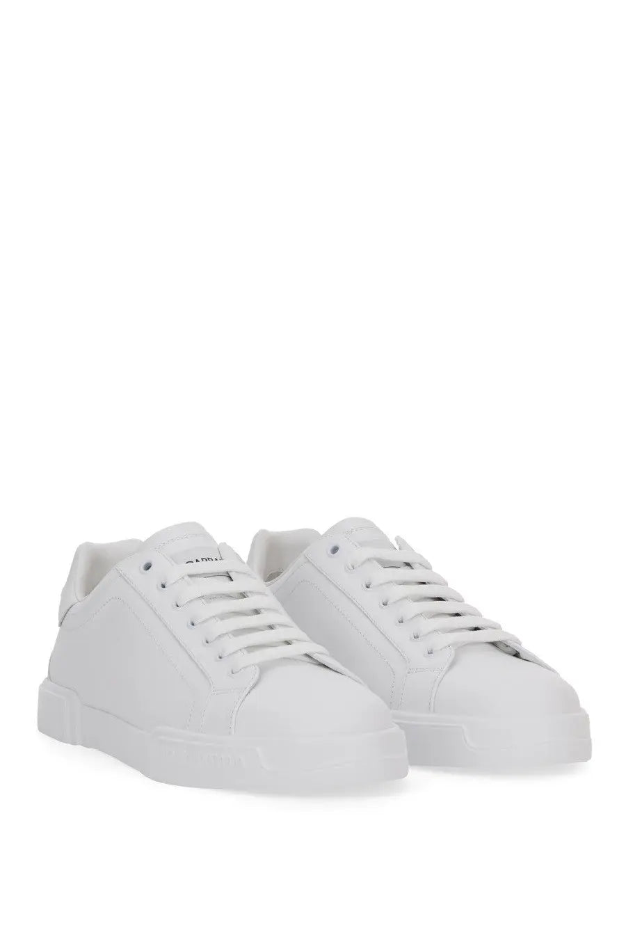Dolce &amp; Gabbana men’s Portfino white leather low-top sneakers with clean minimalist design and subtle tongue branding