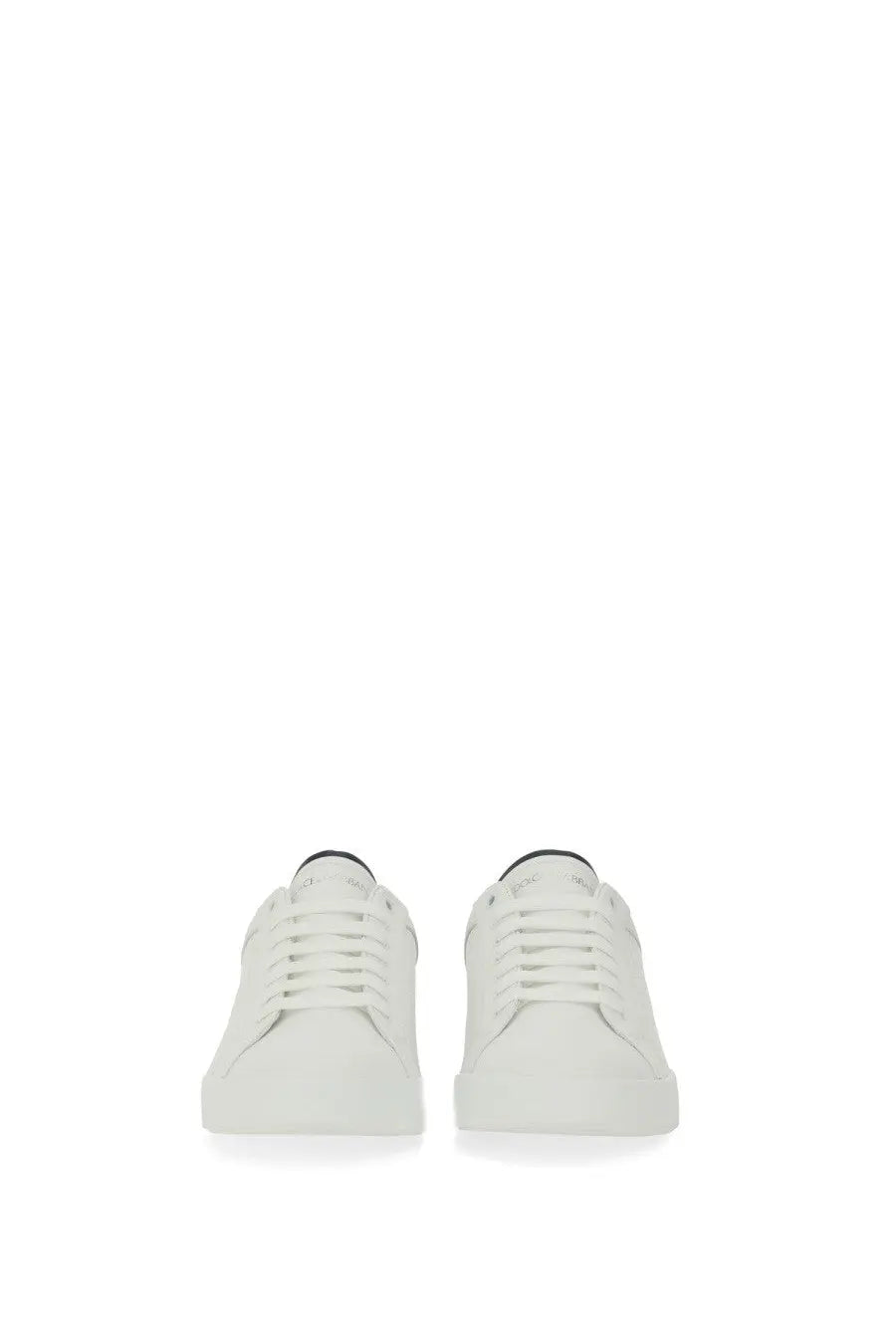 Dolce &amp; gabbana men’s portfino white leather sneakers with black rubber toe caps and laces