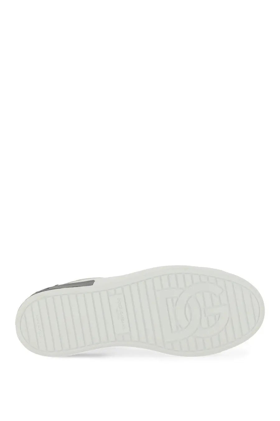 Dolce &amp; Gabbana men’s Portfino sneaker white with white rubber sole embossed dg logo and textured grip pattern