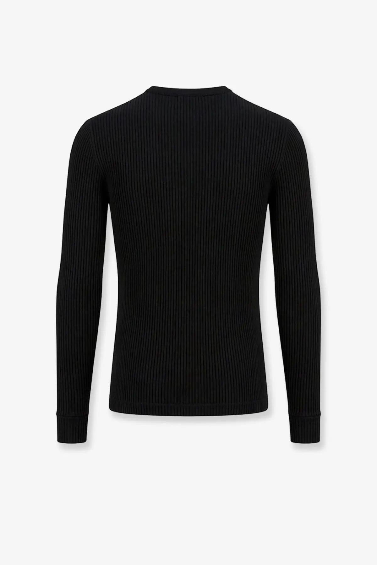 Dolce &amp; Gabbana men’s black ribbed cotton sweater with crew neck textured vertical stripes long sleeve