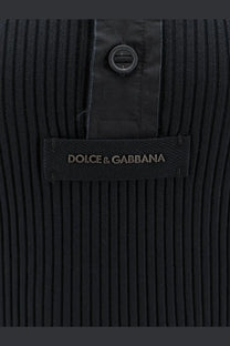 Dolce &amp; gabbana men’s black ribbed cotton sweater with sleek button closure and branded label visible