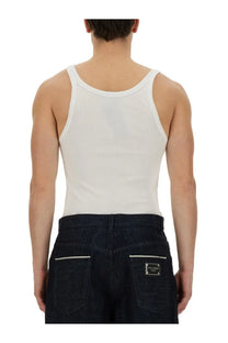 Dolce &amp; Gabbana men’s white ribbed tank top with a simple fitted design made of soft fabric