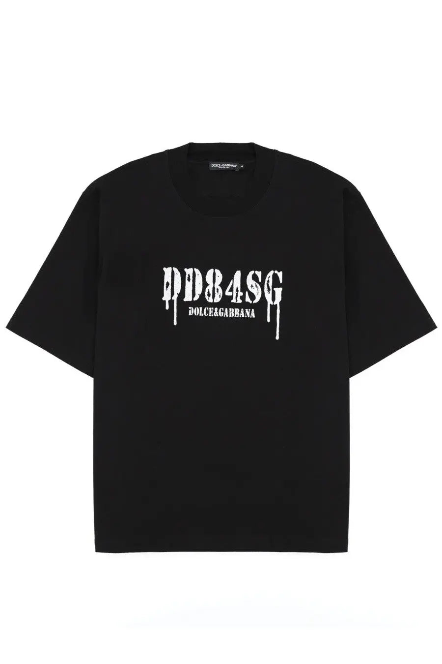 Dolce and gabbana men’s black t-shirt with white dripping lettering design featuring a bold print