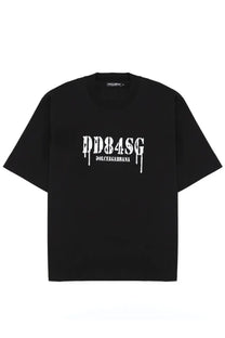 Dolce &amp; Gabbana men’s black t-shirt with white dripping lettering design in cotton for casual wear
