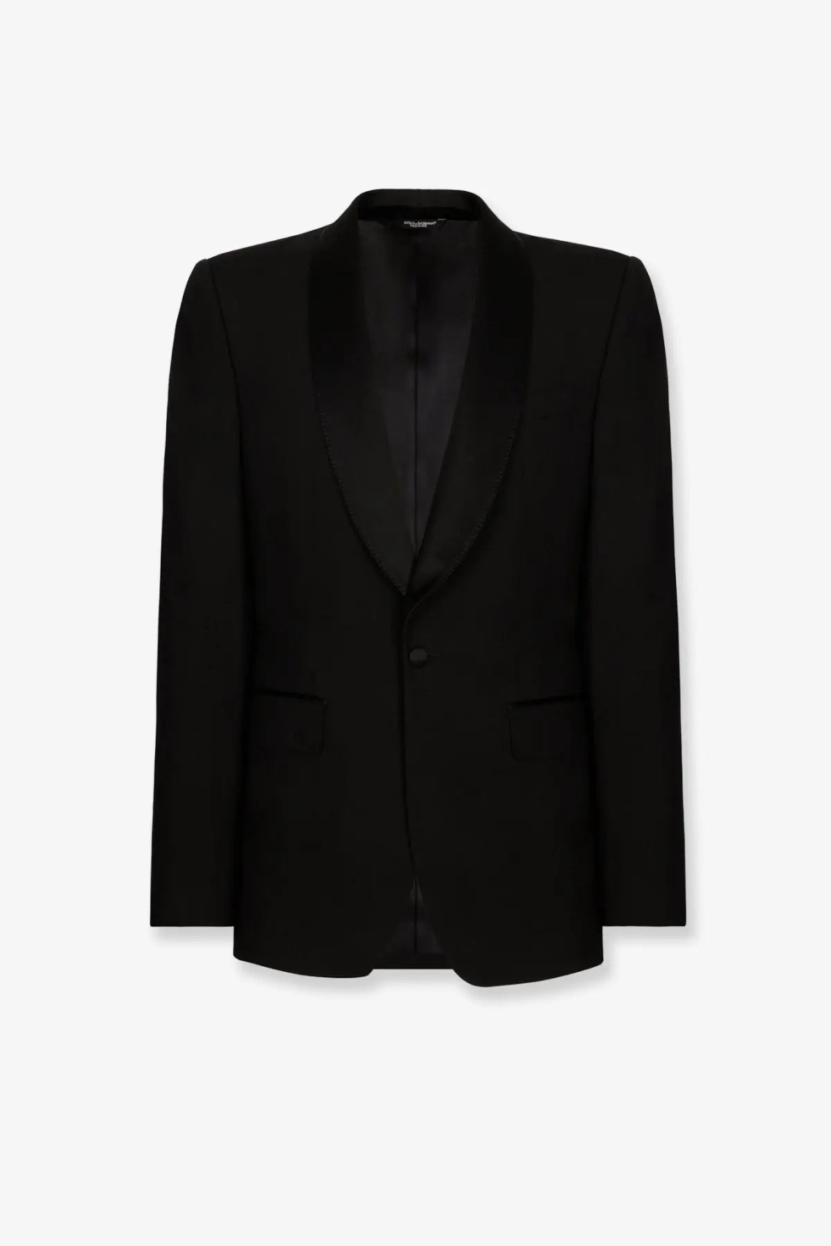 Dolce &amp; Gabbana men’s Sicilia black stretch wool tuxedo blazer with satin lapels for formal occasions