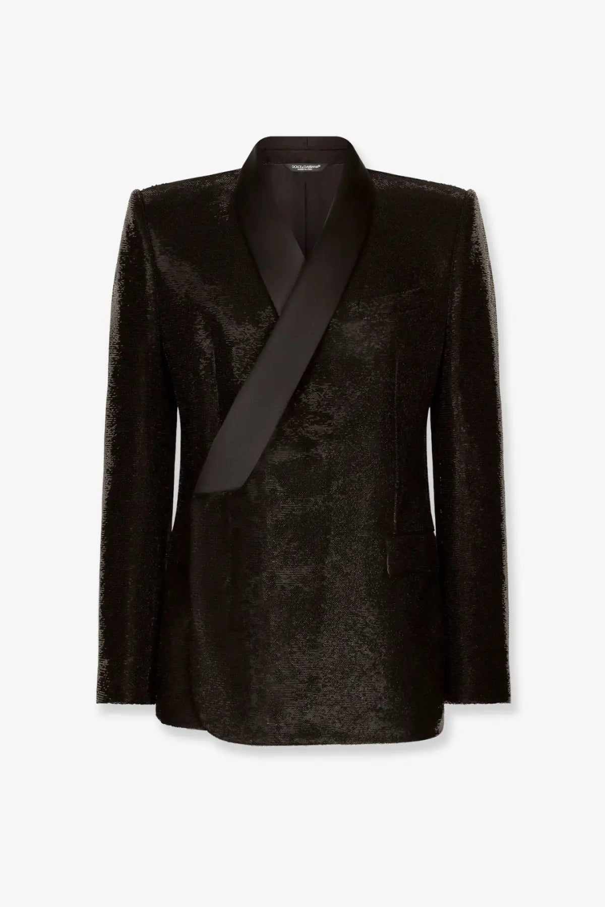 Dolce &amp; Gabbana men’s Siciliatuxedo blazer black velvet with satin lapel, subtle texture, and tailored fit