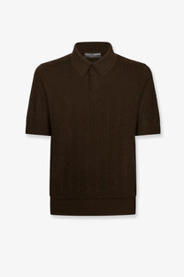 Dark brown Dolce &amp; Gabbana men’s silk polo shirt with classic collar and short sleeves