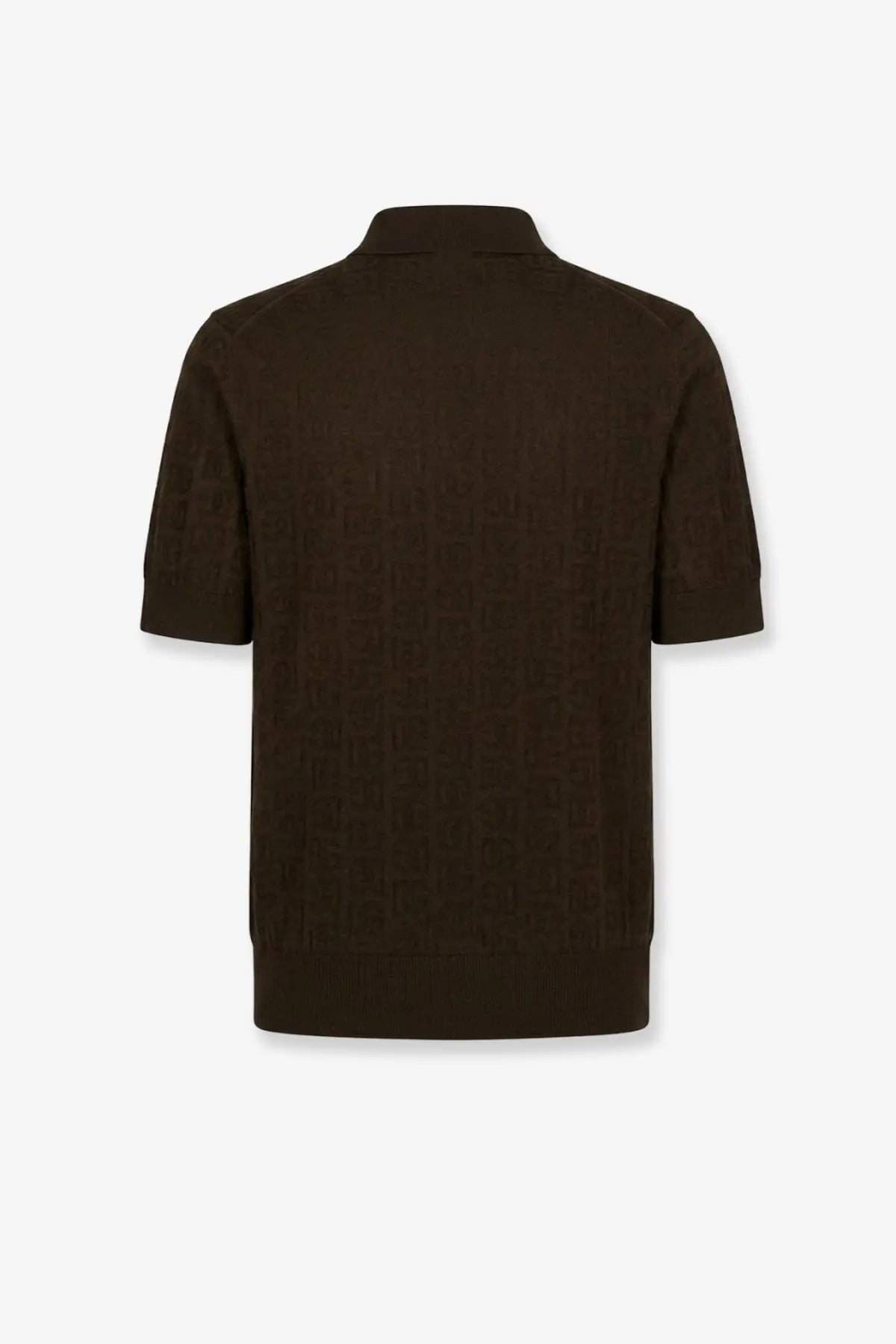 Dolce &amp; Gabbana men’s dark brown short-sleeved knit polo shirt with ribbed collar and cuffs in silk material