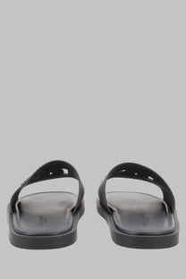 Dolce &amp; Gabbana men’s slide beachwear featuring black rubber flip-flops with minimalist design and subtle insole branding