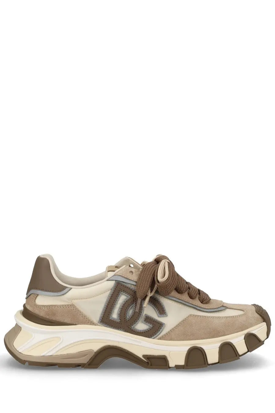Dolce &amp; gabbana men’s sneaker dg country road beige with chunky beige and brown suede and mesh upper and bold logo detailing