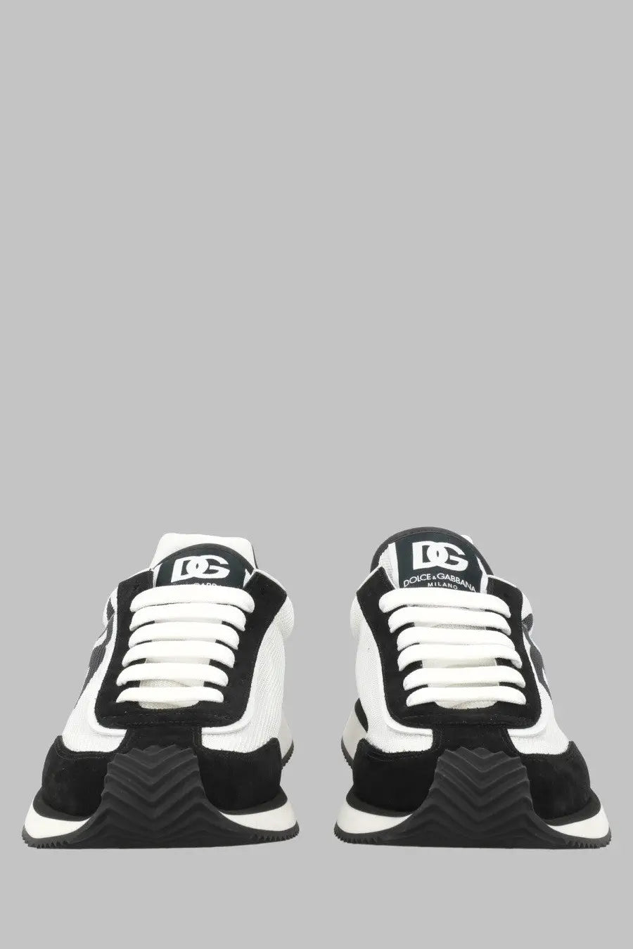 Dolce and gabbana men’s sneaker dg cushion in black and white with chunky sole and contrasting suede panels