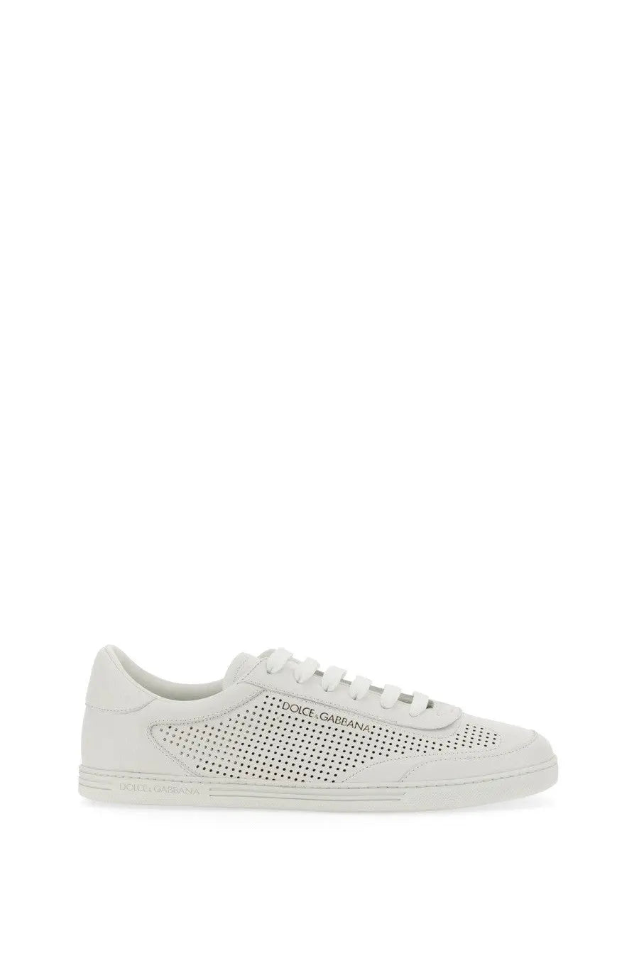 Dolce &amp; gabbana men’s sneaker saint tropez white leather with perforated detailing and matching laces