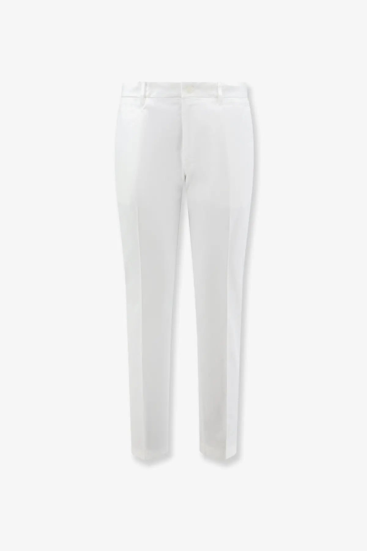Dolce &amp; Gabbana men’s white stretch cotton tailored trousers with a sleek straight-leg cut and subtle front creasing