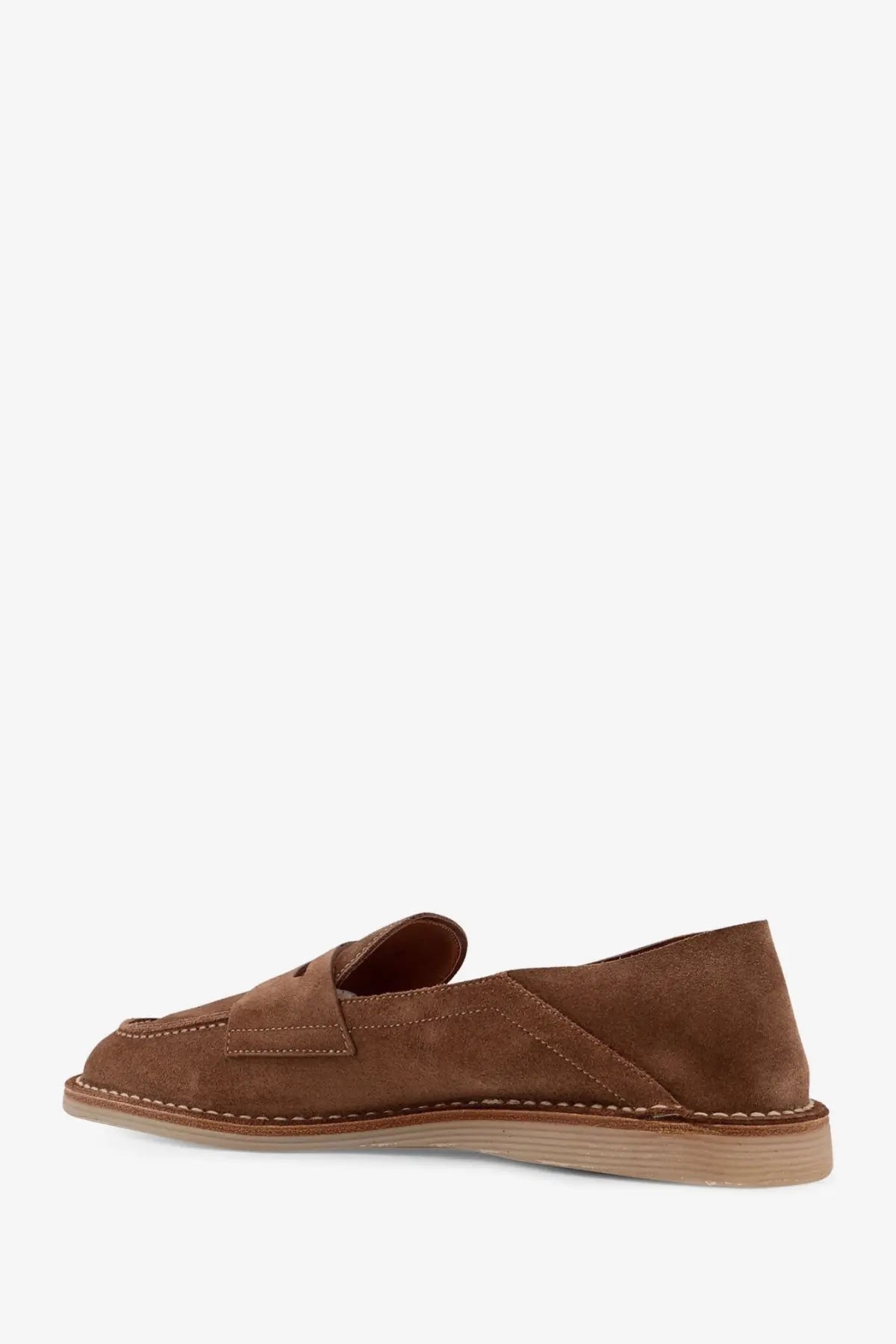 Dolce &amp; gabbana men’s beige suede slipper loafers with classic moccasin-style design and contrasting stitching