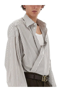 Dolce &amp; Gabbana men’s super over shirt in loose fit black and white vertical striped button-down design