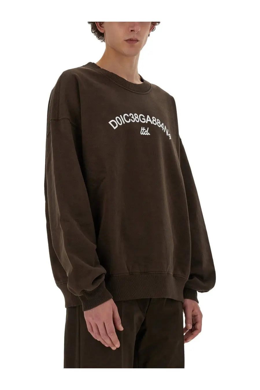 Dolce &amp; Gabbana men’s brown sweatshirt with white embroidered lettering across the chest in cotton material