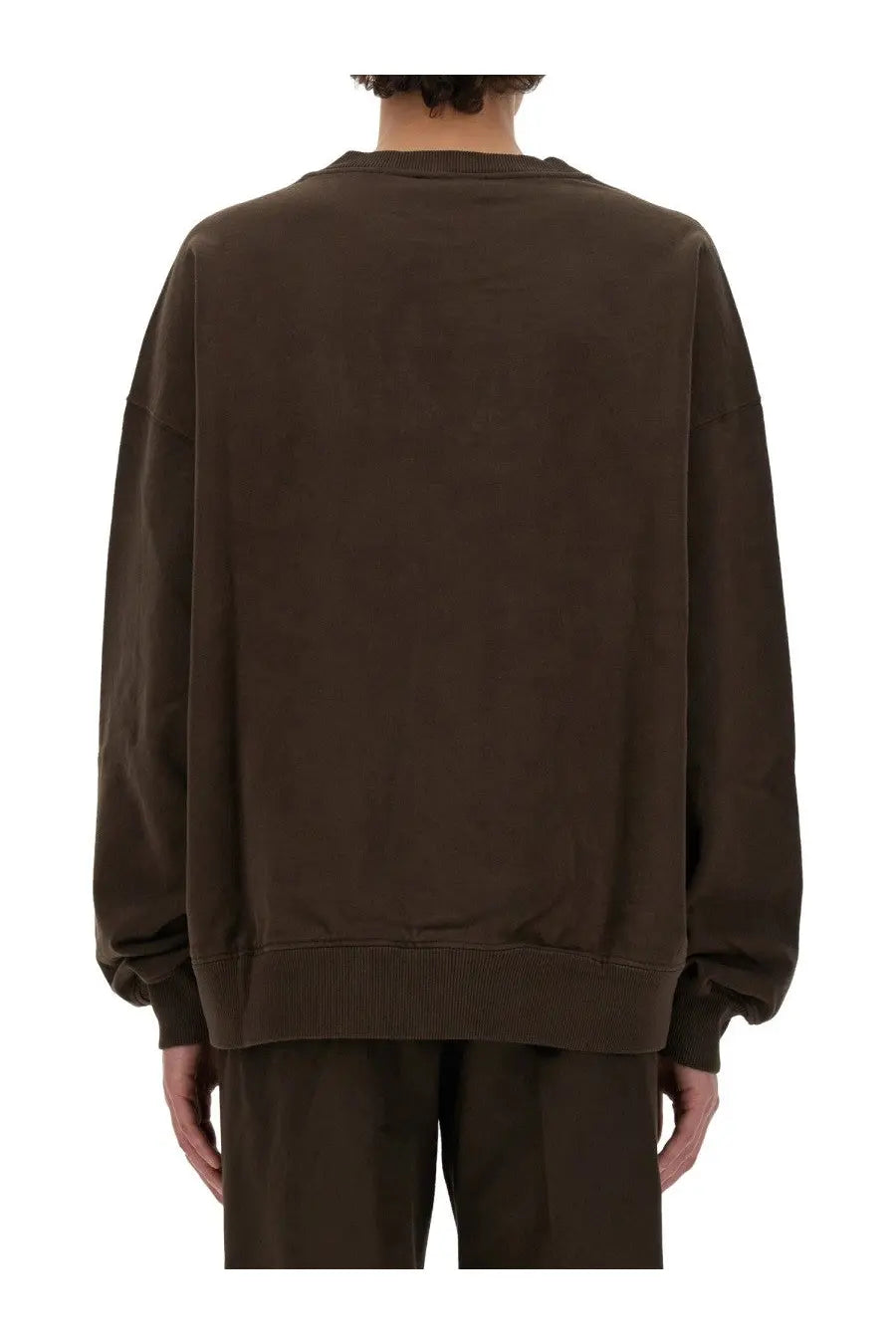 Dolce &amp; Gabbana men’s dark brown oversized crewneck sweatshirt with ribbed cuffs and hem