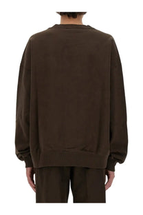 Dolce &amp; Gabbana men’s dark brown oversized crewneck sweatshirt with ribbed cuffs and hem