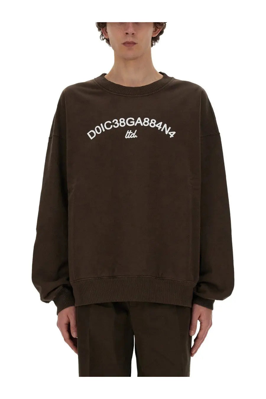 Dolce &amp; Gabbana men’s brown oversized sweatshirt with white arched lettering on the chest