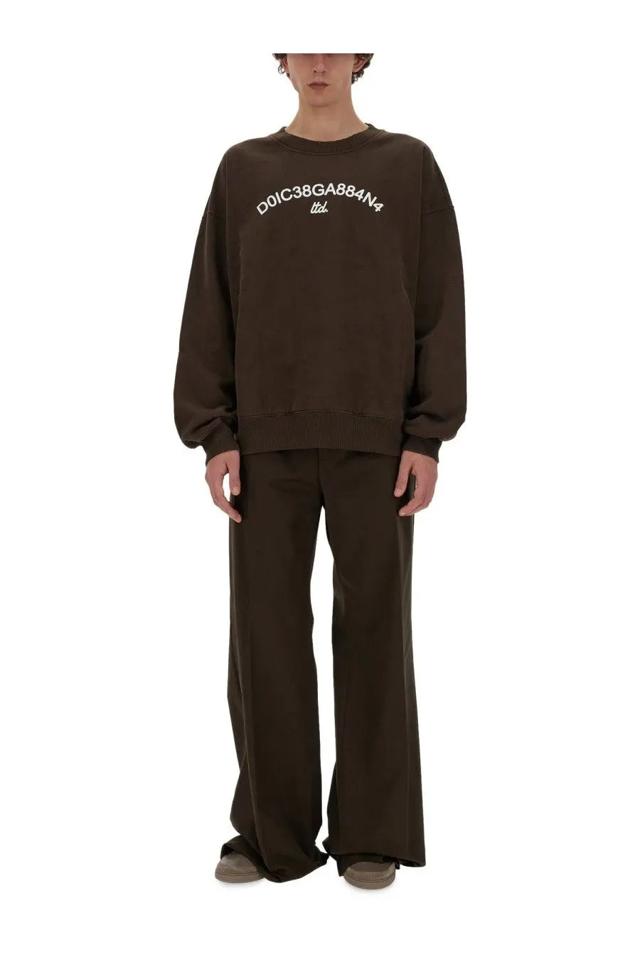 Dolce &amp; Gabbana men’s brown oversized sweatshirt with white embroidered text across the chest in cotton blend