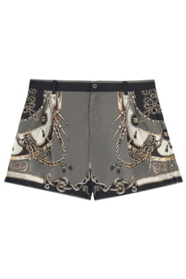 Dolce &amp; Gabbana men’s swimsuit grey shorts with intricate horse tack print featuring gold and black detailing