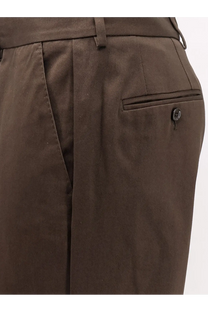 Brown dolce &amp; gabbana men’s tailored cotton chino trousers with pleats woven texture and dark button closure