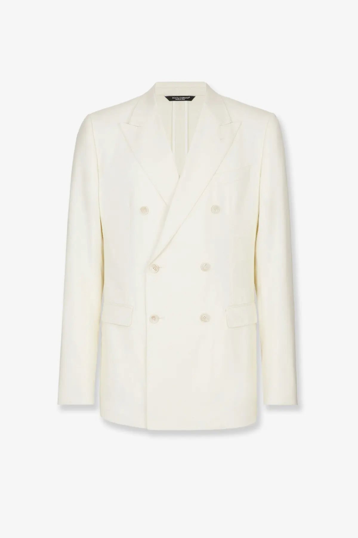 Dolce &amp; Gabbana men’s taormina cream-colored double-breasted linen blazer with tailored fit and subtle texture