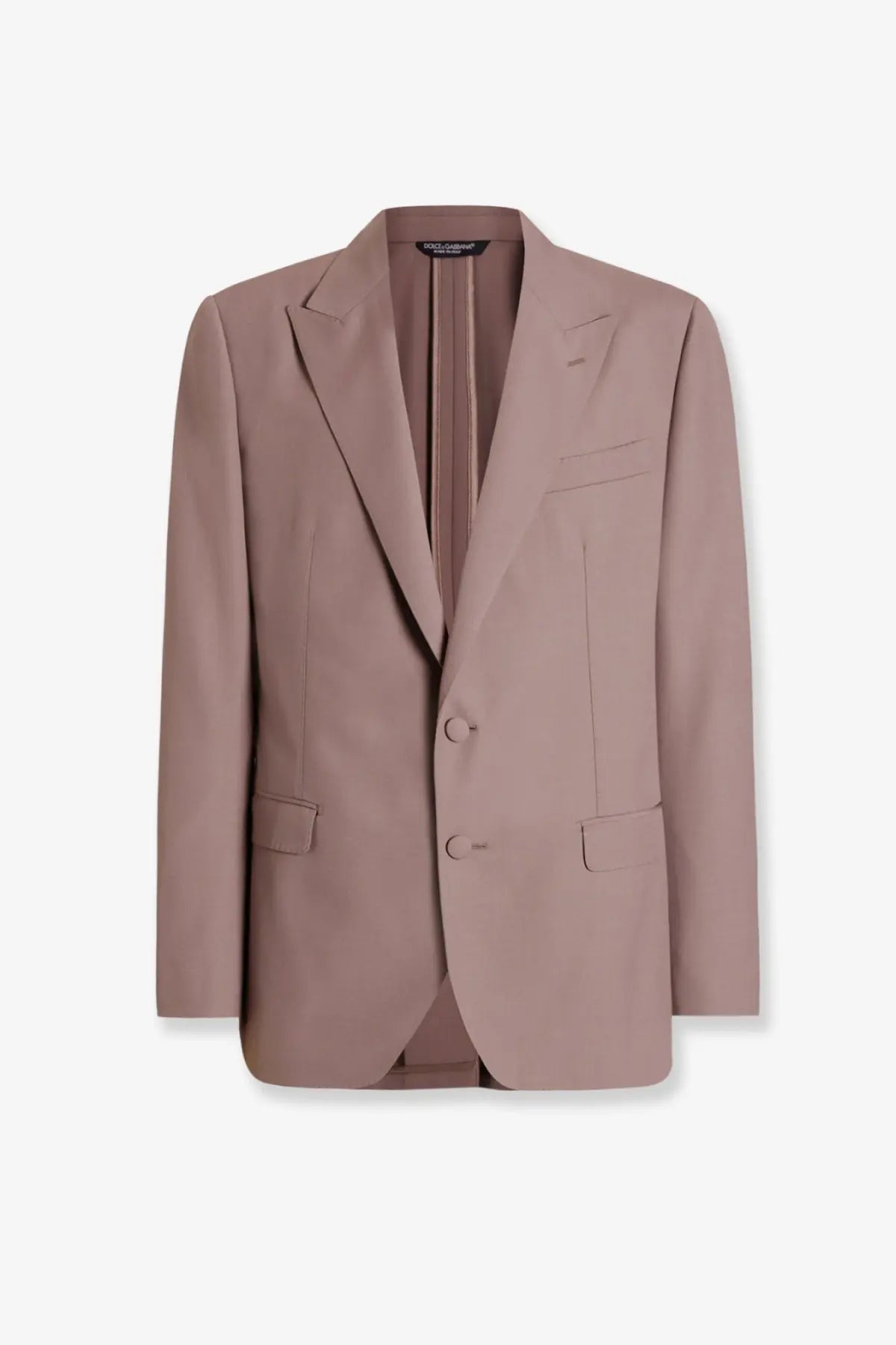 Dolce &amp; Gabbana men’s tailored blazer in dusty rose virgin wool with notched lapels and two-button closure