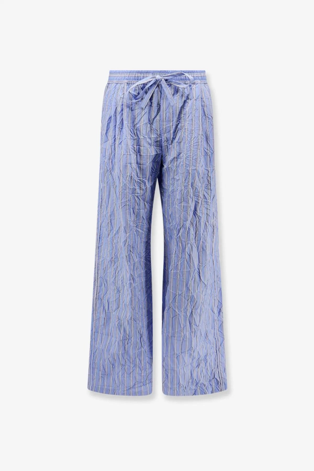 Light blue striped wide-leg Dolce &amp; Gabbana men’s vanity pajamas froissé poplin trousers with drawstring waist